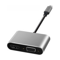 ART kábel 2v1 typ C (samec) - HDMI (samica) 4K 30Hz + SVGA 15pin (samica) 0,15 m strieborný
