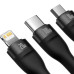 BASEUS kábel 3v1 Type C / USB A na Micro USB / Lightning / Type C PD QC 5A 100W CASS030101 1,2 m čierny