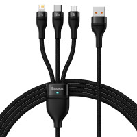 BASEUS kábel 3v1 USB A do Micro USB / Lightning / Typ C PD QC3.0 5A 100W CASS030001 1,2 m čierny