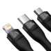 BASEUS kábel 3v1 USB A do Micro USB / Lightning / Typ C PD QC3.0 5A 100W CASS030001 1,2 m čierny