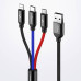 BASEUS kábel 3v1 USB A na Micro USB / Lightning / Typ C 3,5A CAMLT-BSY01 0,3 m čierny