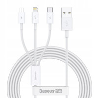 BASEUS kábel 3v1 USB A na Micro USB / Lightning / Typ C 3,5A CAMLTYS-02 1,5 m biely