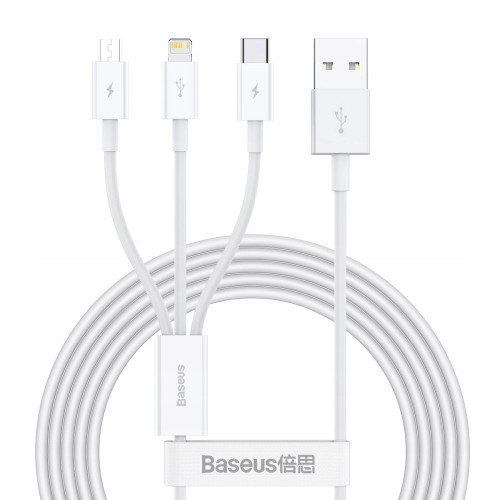 BASEUS kábel 3v1 USB A na Micro USB / Lightning / Typ C 3,5A CAMLTYS-02 1,5 m biely