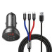 BASEUS nabíjačka do auta 2 x USB A s digitálnym displejom + kábel 3v1 Micro USB / Lightning / Typ C 4,8A 24W TZCCBX-0G čierna