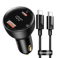 BASEUS nabíjačka do auta USB A + typ C s digitálnym displejom + kábel typ C na typ C PD3.0 QC4.0 5A 100W TZCCZX-01 čierna