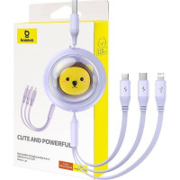 BASEUS navíjací kábel 3v1 USB A na Micro USB / Lightning / Typ C CB000063 1,1 m fialová