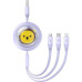 BASEUS navíjací kábel 3v1 USB A na Micro USB / Lightning / Typ C CB000063 1,1 m fialová