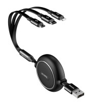 BASEUS zasúvací kábel 3v1 USB A na Micro USB / Lightning / Typ C 3,5A CAMLT-JH01 1,2 m čierny