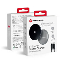Bezdrôtová nabíjačka FORCELL F-ENERGY Smart Charge Qi2 15 W so 150 cm odpojiteľným káblom kompatibilným s MagSafe strieborná