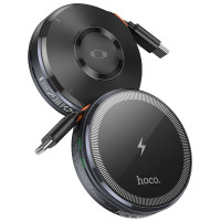 Bezdrôtová nabíjačka HOCO so zasúvacím káblom typu C kompatibilná s MagSafe a hodinkami APPLE Watch 15W CQ18 kovovo sivá