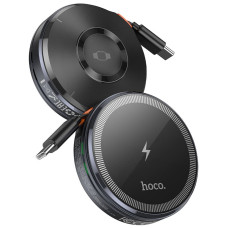Bezdrôtová nabíjačka HOCO so zasúvacím káblom typu C kompatibilná s MagSafe a hodinkami APPLE Watch 15W CQ18 kovovo sivá