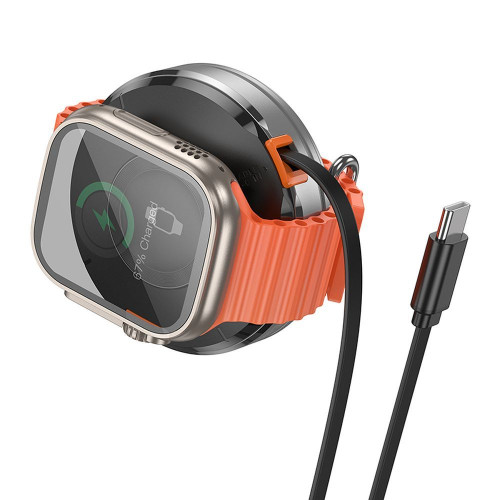 Bezdrôtová nabíjačka HOCO so zasúvacím káblom typu C kompatibilná s MagSafe a hodinkami APPLE Watch 15W CQ18 strieborná