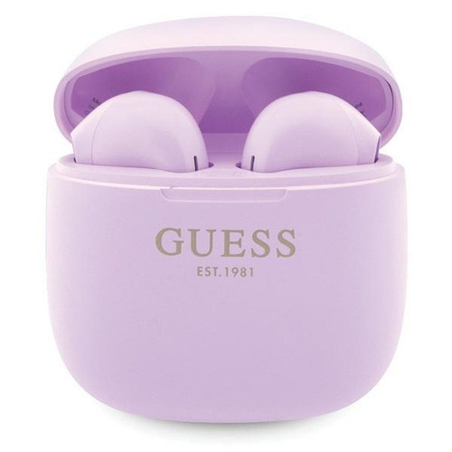 Bezdrôtové slúchadlá GUESS bluetooth TWS + dokovacia stanica GUTWST26PSU (Classic EST Logo) fialová