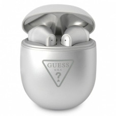 Bezdrôtové slúchadlá GUESS bluetooth TWS + dokovacia stanica GUTWST82TRS (Triangle Logo) strieborná