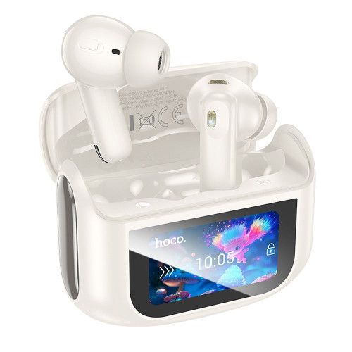 Bezdrôtové slúchadlá HOCO bluetooth s dotykovým displejom TWS ANC + ENC EQ21 cloudy white