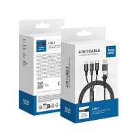 BLUE STAR kábel 4v1 Type C / USB A na Micro USB / Lightning / Type C 2,4A 12W Cafule C172 1,2 m čierny