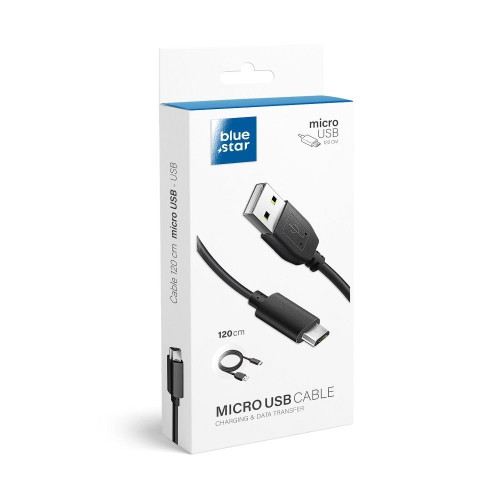 BLUE STAR LITE kábel 3A USB A na Micro USB 1,2 m čierny