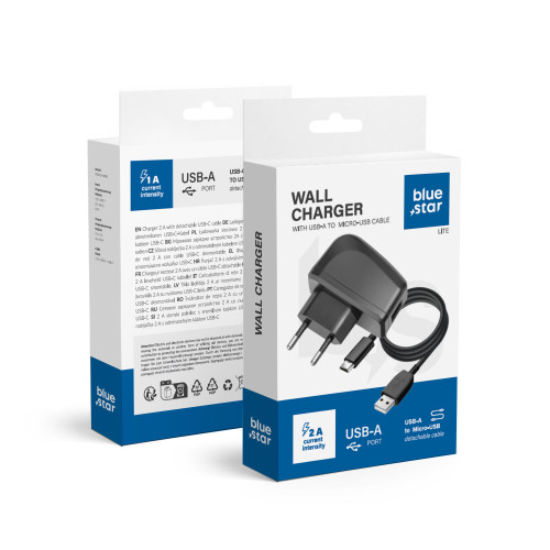 Cestovná nabíjačka BLUE STAR LITE 1A 5W USB A + kábel USB A na Micro USB TFK-TC-1095B čierna