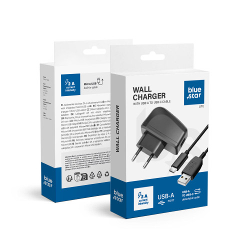 Cestovná nabíjačka BLUE STAR LITE 2A 10W USB A + kábel USB A na typ C TFK-TC-1095B čierna
