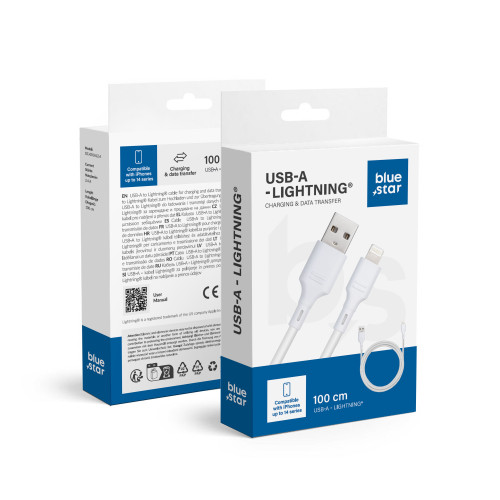 Dátový kábel Blue Star - USB A na iPhone Lightning 2,4A - biely