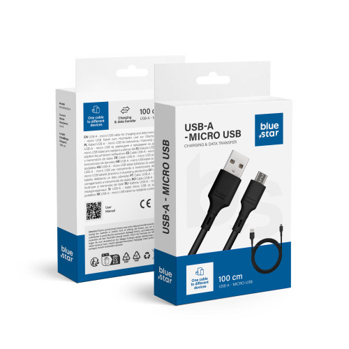 Dátový kábel Blue Star - USB A na micro USB 2A - čierny