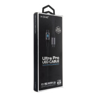 Dátový kábel X-ONE Ultra Pro LED - typ C na C - čierny 5A max. 100W
