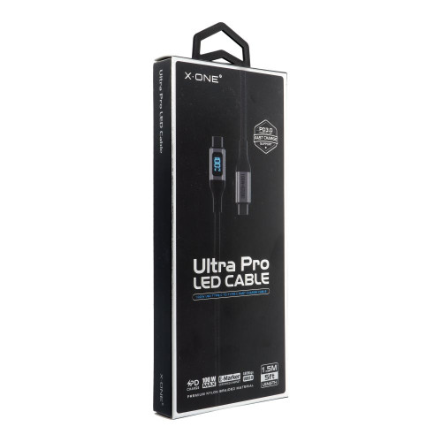 Dátový kábel X-ONE Ultra Pro LED - typ C na C - čierny 5A max. 100W