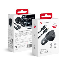 FORCELL CARBON nabíjačka do auta typ C 3.0 PD20W CC50-1C čierna (celkom 20 W) + kábel pre Apple Lightning 8-pin PD20W