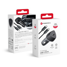 FORCELL CARBON nabíjačka do auta Typ C 3.0 PD20W CC50-1C čierna (spolu 20W) + kábel pre Typ C PD60W