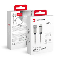 FORCELL F-ENERGY Metal C234 kábel USB A na typ C QC3.0 2,4A 12W 1 m strieborný