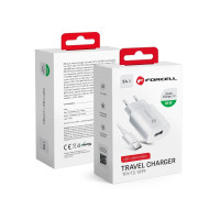 FORCELL F-ENERGY TFK-TC-1099 cestovná nabíjačka USB A + kábel USB A na typ C QC3.0 2,4A 18W biela