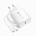 FORCELL F-ENERGY TFK-TC-25WPD cestovná nabíjačka typ C + kábel typ C na typ C PD Q.C 3A 25W biela