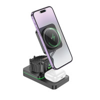 HOCO bezdrôtová nabíjačka 3v1 kompatibilná s MagSafe 15W CQ10 čierna