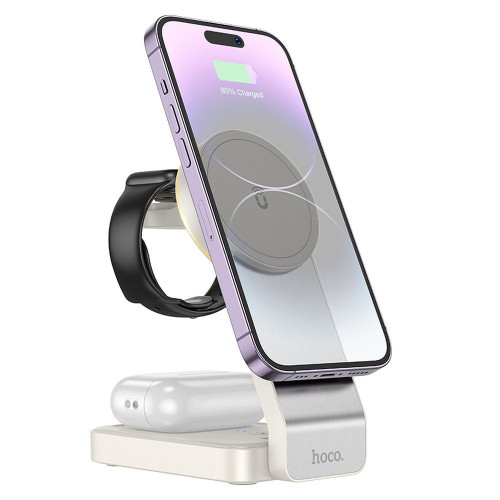 HOCO bezdrôtová nabíjačka 3v1 kompatibilná s MagSafe 15W CQ3 biela