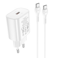 HOCO cestovná nabíjačka Typ C + kábel Typ C až Typ C PD QC3.0 25W N22 biela
