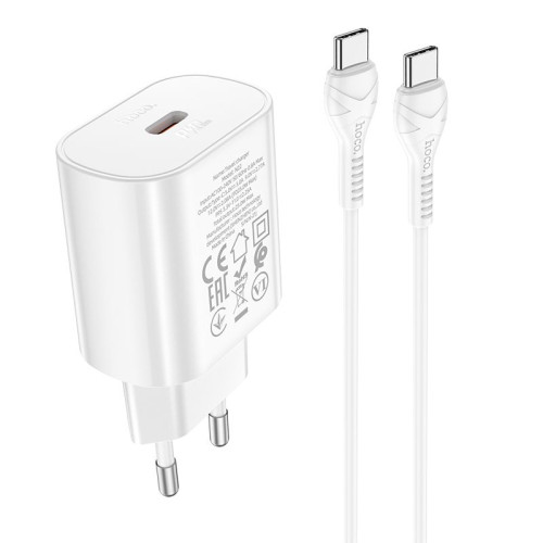 HOCO cestovná nabíjačka Typ C + kábel Typ C až Typ C PD QC3.0 25W N22 biela
