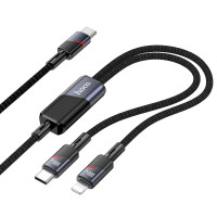HOCO kábel 2v1 typ C na typ C + blesk 5A 100W U139 1,2 m čierny