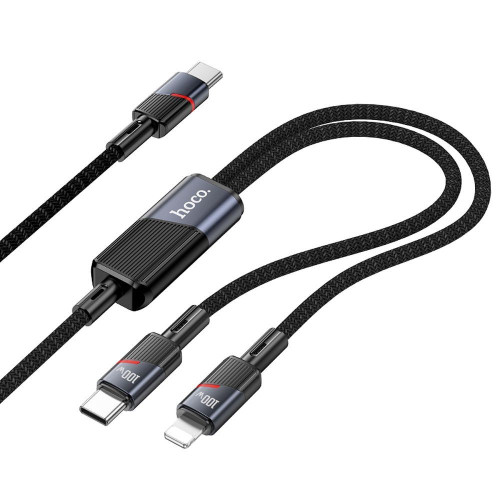 HOCO kábel 2v1 typ C na typ C + blesk 5A 100W U139 1,2 m čierny