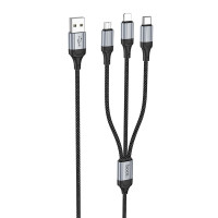HOCO kábel 3v1 USB A na Lightning / Micro USB / Typ C 2,4A X102 1 m čierny