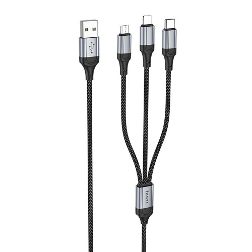 HOCO kábel 3v1 USB A na Lightning / Micro USB / Typ C 2,4A X102 1 m čierny