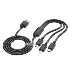 HOCO kábel 3v1 USB A na Lightning / Micro USB / Typ C 2A X76 1 m čierny