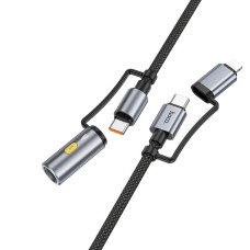 HOCO kábel All-in-one typ C / Lightning na typ C / cigaretový zapaľovač PD 3A 60W U138 1,2 m sivá