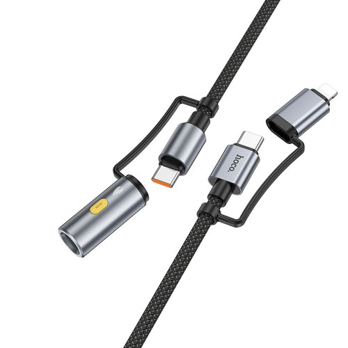HOCO kábel All-in-one typ C / Lightning na typ C / cigaretový zapaľovač PD 3A 60W U138 1,2 m sivá