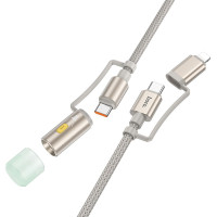HOCO kábel All-in-one typ C / Lightning na typ C / LED Light PD 3A 60W U138 1,2 m sivá