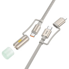 HOCO kábel All-in-one typ C / Lightning na typ C / LED Light PD 3A 60W U138 1,2 m sivá