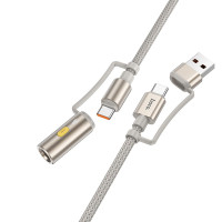 HOCO kábel All-in-one USB A / typ C na typ C / cigaretový zapaľovač 3A 60W U138 1,2 m sivá