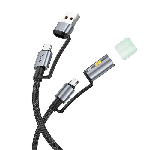 HOCO kábel All-in-one USB A / typ C na typ C / LED svetlo 3A 60W U138 1,2 m čierny