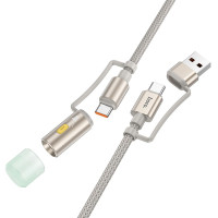 HOCO kábel All-in-one USB A / typ C na typ C / LED svetlo 3A 60W U138 1,2 m sivá
