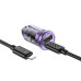 HOCO nabíjačka do auta USB A + typ C + kábel typ C na Lightning PD QC3.0 3A 30W Z53A fialová
