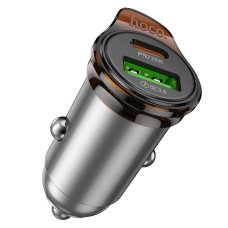 HOCO nabíjačka do auta USB A + typ C + kábel typ C na typ C PD QC3.0 43W NZ16A kovovo sivá